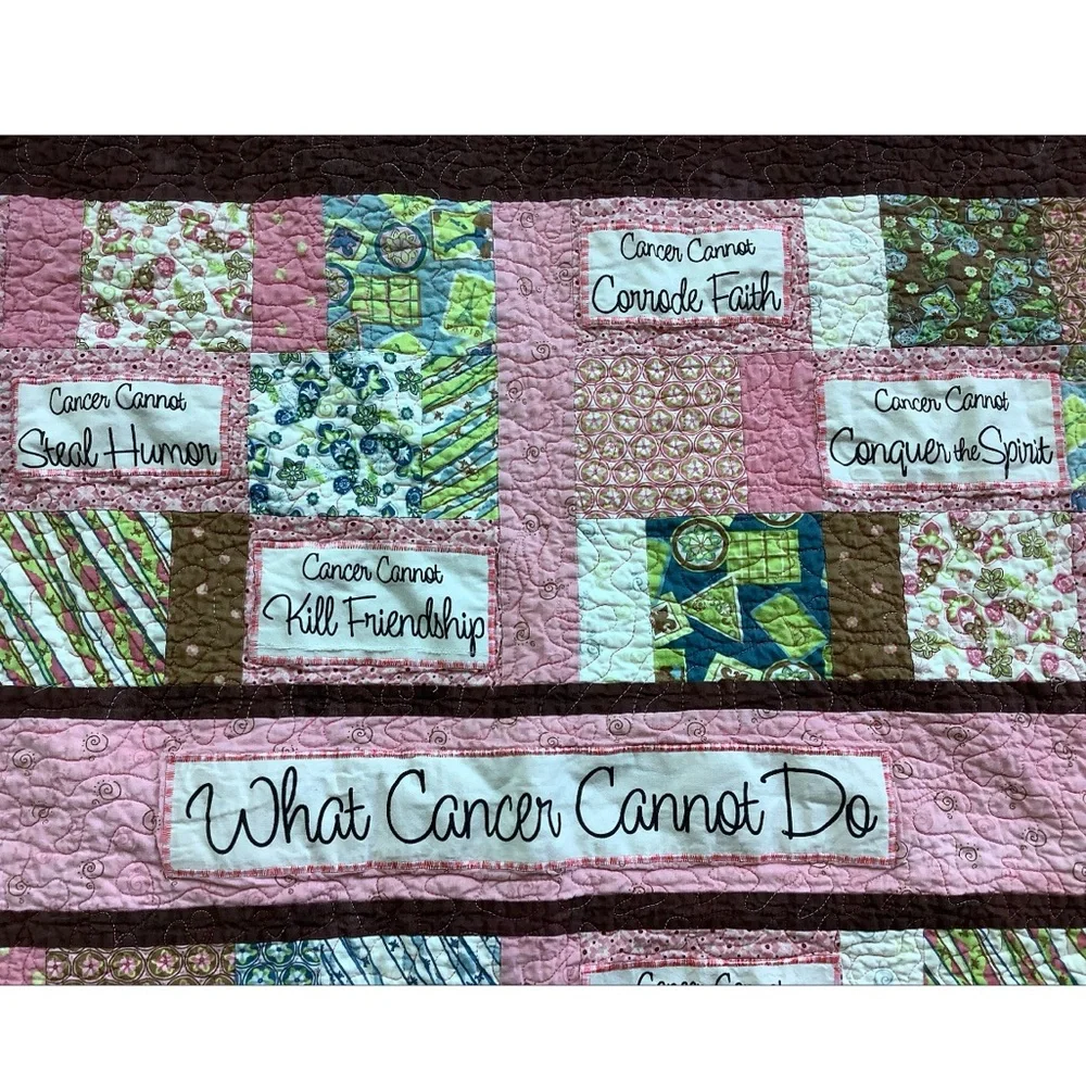 Handmade What Cancer Cannot Do Motivational Quilt for Cancer Warriors Pink Brown